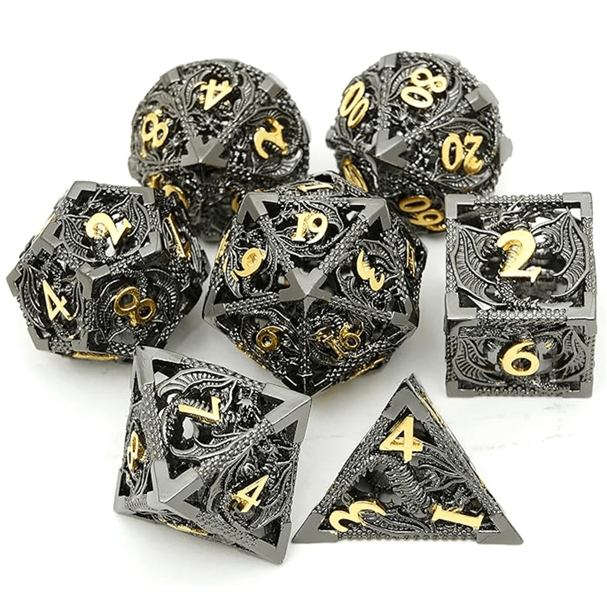 1set 7psc D&D Dice Set Metal Dice Dungeons And Dragons Dice Gift Polyhedral Dice Set D&D Role Playing Dice D20 Hollow Polyhedral Dice Set For Dungeons And Dragons RPG MTG Table Games - Multicolor - View 1