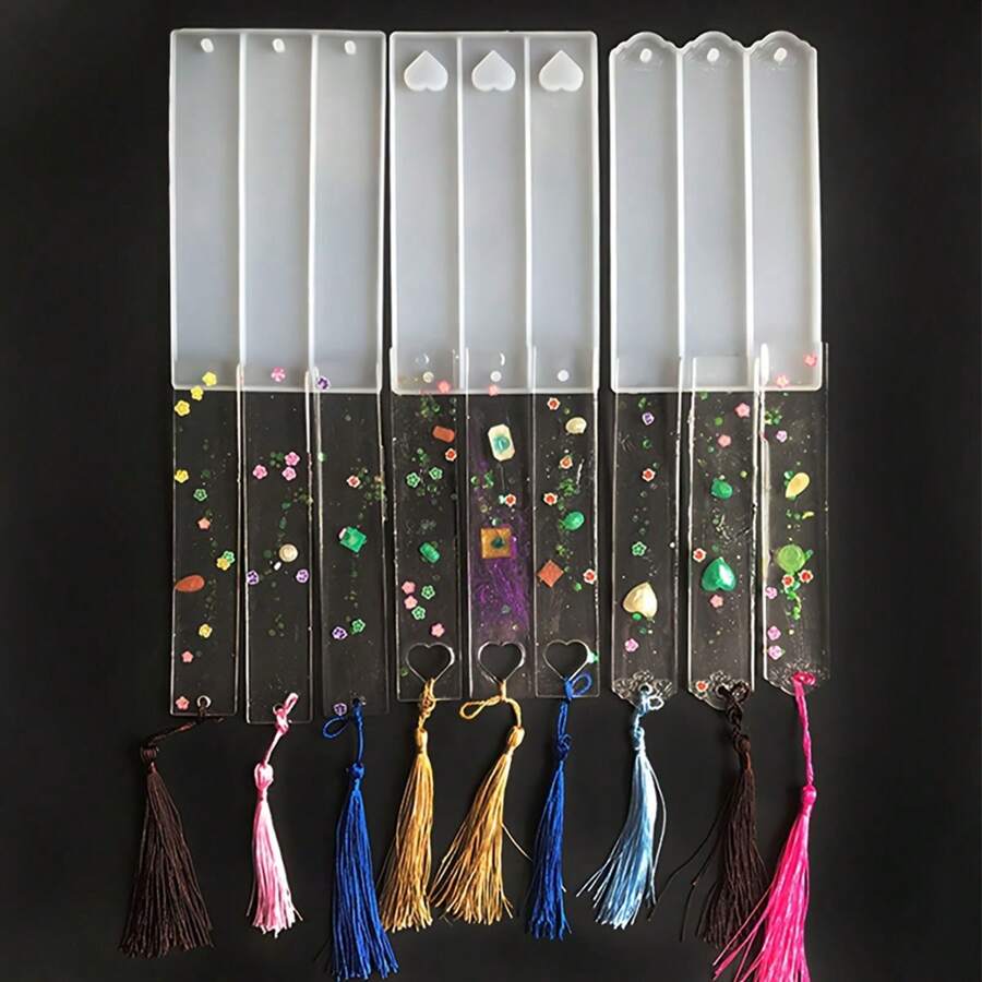 1 pieza Molde de silicona triple para hacer marcapáginas de resina DIY