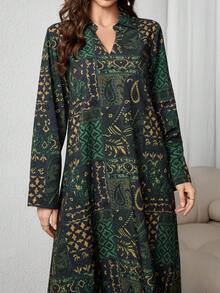 春冬新款印花长裙度假宽松女士印花优雅派对沙滩毕业典礼时尚晚礼服 - 綠色 - 查看 6