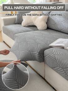 1件装新款纯色立体提花沙发帽防滑全包沙发垫套四季沙发帽批发，适用于客厅沙发保护L型沙发及1、2、3、4人座沙发 - 深灰 - 查看 9