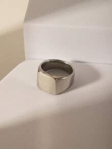 1pc Stainless Steel Square Engraved Plain Elegant English Letter & Number Design Ring, Ideal Gift For Mother's Day, Father's Day, Christmas, Girlfriend, Boyfriend, Valentine's Day