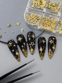 6 Grids 3D Stars Five-Pointed Star Metal Golden Jewelry Nail Charms Art Decoration Y2K Japanese Alloy Stick-On Manicure DIY Nail Supplies Nail Gems Nails