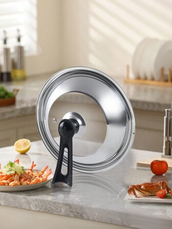 1pc Multipurpose Stainless Steel Pot Lid, Universal Pot Lid, Anti-Scald Pan Lid With Handle, With Tempered Glass Lid, Easy To Clean, Dishwasher Friendly, Suitable For Pots, Pans And Frying Pans, Stainless Steel Cookware Accessories, Kitchen Accessories