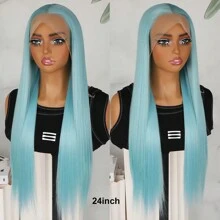 Ice Blue Lace Front Wigs 13x4 Free Part Pre Plucked Baby Hair Natural Hairline Glueless Long Silky Straight Wigs Heat Resistant Synthetic Frontal Lace Replacement Wigs For Fashion Women Daily Party Halloween Use 24 Inch 180% Density - Ice Blue - 查看 4