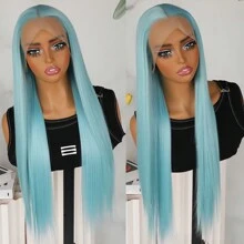 Ice Blue Lace Front Wigs 13x4 Free Part Pre Plucked Baby Hair Natural Hairline Glueless Long Silky Straight Wigs Heat Resistant Synthetic Frontal Lace Replacement Wigs For Fashion Women Daily Party Halloween Use 24 Inch 180% Density - Ice Blue - 查看 3