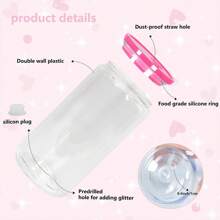25 PACK/ 50 ACK 16 Oz Plastic Snow Globe Tumbler With Pre Drilled Hole Double Wall Clear Plastic Snowglobe Cup Iced Coffee Boba Juice Soda Beer Can Shaped Water Tumbler With Colored Lid And Straw, Silicone Plug For Diy Glitter & Uv Dtf Transfers - 25 pcs Clear(Mixed 5 Color Lids) - 查看 4