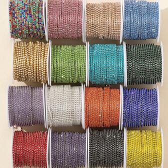 1 rouleau de 2mm 6,5# 5 yards/10 yards de chaîne de strass super brillante, convient pour la décoration des ongles, des chaussures/vêtements, des coques de téléphone, des bouteilles d'eau, du volant de voiture, de la robe de mariée, pour la couture décorative DIY