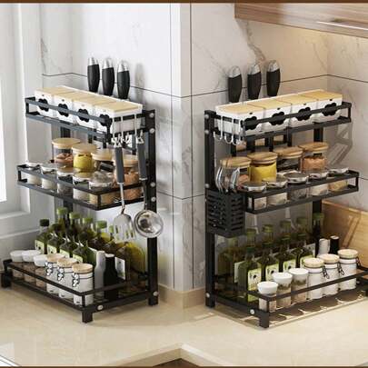 1pc Multi-Layer Seasoning Rack, Free Drilling Floor-Standing Kitchen Organizer Rack No-Drill