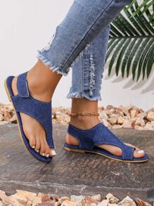 Dép xăng đan đế bằng kiểu Bohemian màu xanh dương dành cho nữ, thiết kế khóa dán, kiểu dáng thời trang Âu Mỹ, họa tiết hoa hướng dương, thoải mái, thoáng khí, thích hợp cho du lịch, nghỉ lễ, đi biển, phối đồ mùa xuân hè. - Màu xanh lam - Xem 3