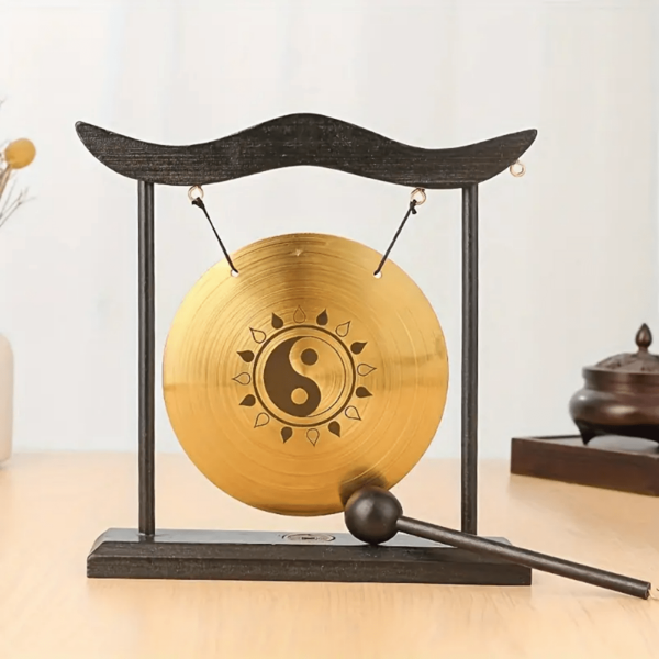 1 Set Zen Meditation Copper Gong With Mallet, Desktop Gong For Sound Healing, Relaxation And Yoga - Resonant Sound, Precise Pitch, Strong Resonance, Anti-Rust Design, Easy To Clean And Maintain, Exorcise Evil Spirits, Auspicious Symbol, Ideal Home And Office Desktop Decor, Signal Transmission