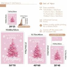 粉色圣诞墙壁艺术装饰 4 件套 - 圣诞节冬季艺术品海报冬季雪景节日墙壁装饰适用于家庭卧室酒吧推车装饰 - （带框） - 彩色 - 查看 3