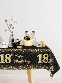 1 pieza Mantel rectangular descartable con decoración de oro fragmentado en negro y dorado para fiestas de cumpleaños 18, 30, 40, 50, 60 y 70 años. Perfecta decoración de mesa para fiestas de cumpleaños de hombres y mujeres, regalo y favor de fiesta.
