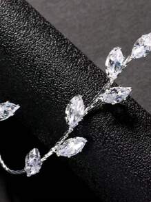 1pc Trendy bladontwerp Kristaldecoratie gekoppelde vingerhandketting, chique en minimalistische accessoire