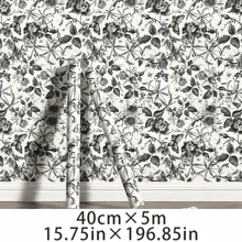 1 rouleau de papier peint auto-adhésif à motif de roses noires, noir et blanc, pour meubles, armoires, décoration de maison moderne. Plusieurs longueurs disponibles. Décoration Rama, papier peint mural, stickers muraux, décoration de chambre, décoration murale, sticker mural