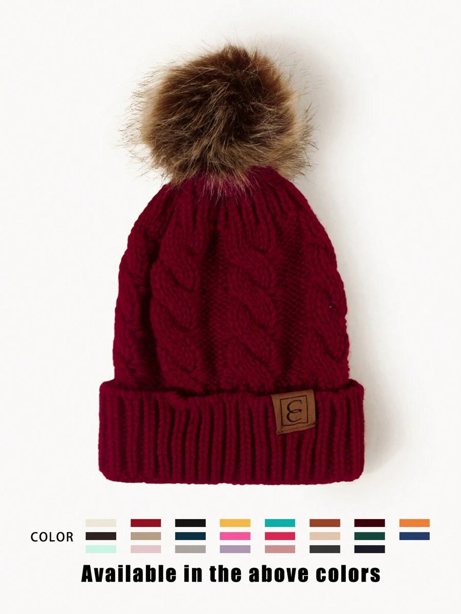 1pc Knitted Hat With Embroidery Graphic And Pom Pom, Unisex Y2K Style, Outdoor Warm Casual Beanie Hat For Commuting In Winter - Knitted Hat - View 1
