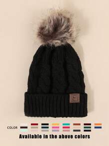 1pc Knitted Hat With Embroidery Graphic And Pom Pom, Unisex Y2K Style, Outdoor Warm Casual Beanie Hat For Commuting In Winter - Knitted Hat - View 4