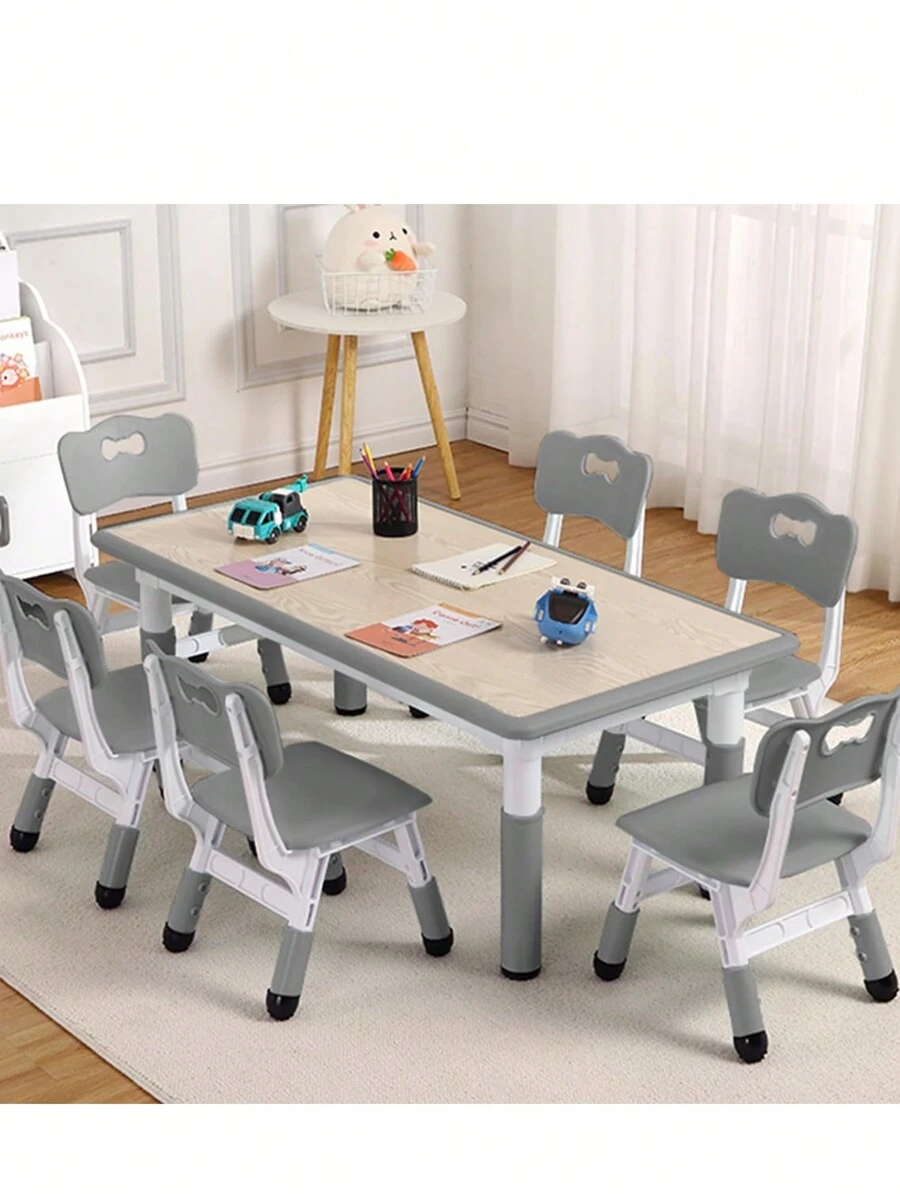 Broadfashion Kids' Table & Chair Sets Suitable For 3-10 Years, Toddler Table & Chair Set With 6 Seats, Height Adjustable, Tabletop Can Doodle, Max Load 300 Lb