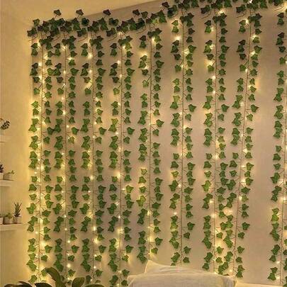 20 Led Battery Powered String Lights, 2m Copper Wire Fairy Lights With Stars & Ivy Leaf Garland, Hanging Vine Lights For Home Bedroom, Christmas, Parties, New Year, Wedding Decorations