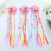 6pcs Colorful Braid Hair Extensions With Clips, Rainbow Braids Hair Pieces For Kids, Children's Performance, Girls Halloween Costume Party Hair Accessories - Multicolor - View 3