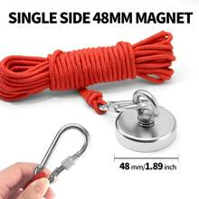 1 set 75mm (2,95 pollici) Magnete da pesca ultra resistente da 600 libbre + Corda di recupero da 10 metri con moschettoni, kit di salvataggio con magnete al neodimio super potente, adatto per pesca magnetica nei fiumi