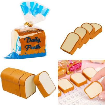 1 / 3 / 6 o 12 gomas en forma de pan tostado rebanada para borrar sin manchas de migajón suave borrador de lápices lápiz y colores fácil de limpiar papelería escuela oficina escritura arte miga de pan estudiantes y dibujo corrección corrector mayoreo paquete útiles escolares sin rastros moda colorear escritorio educación adorable kawaii rebanada