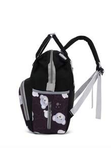 1 件熊印花色块装饰尼龙婴儿奶瓶手提袋，大容量拉链封口，便携式设计适合妈妈日常使用