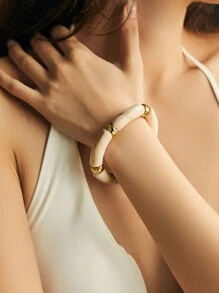 ORNAPEADIA 1条波西米亚风豹纹纯色树脂弹力手链，适合女性日常佩戴和聚会，可作礼物 - 圓形 - 查看 16