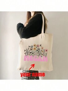 1pc Custom Made Teacher Appreciation Gift Women Canvas Tote Bag Graduation Gifts Letter Print Fashionable Tote Bag School Gift, Best Teacher Gifts Forever For Teachers Day - Beige - View 2