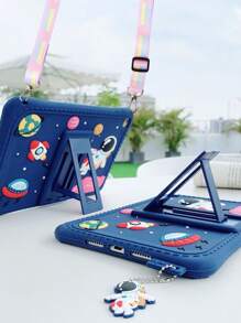 蓝色宇航员太空旅行卡通 iPad 保护套，可调节肩部支架盖，兼容 iPad Air2/iPad Mini/iPad 5/6/7/8/9 - 藏藍色 - 查看 5