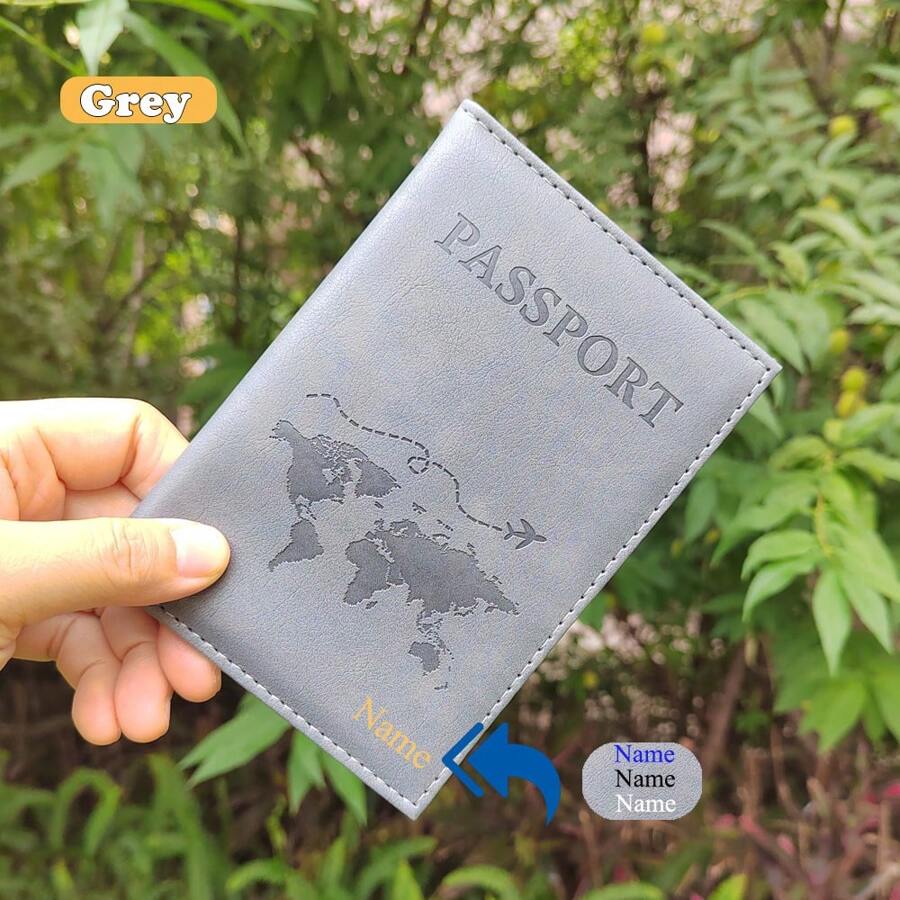 [定制] 定制名称 PU 皮革护照夹，旅行配件护照钱包，票夹，信用卡钱包，适合送礼，男女通用