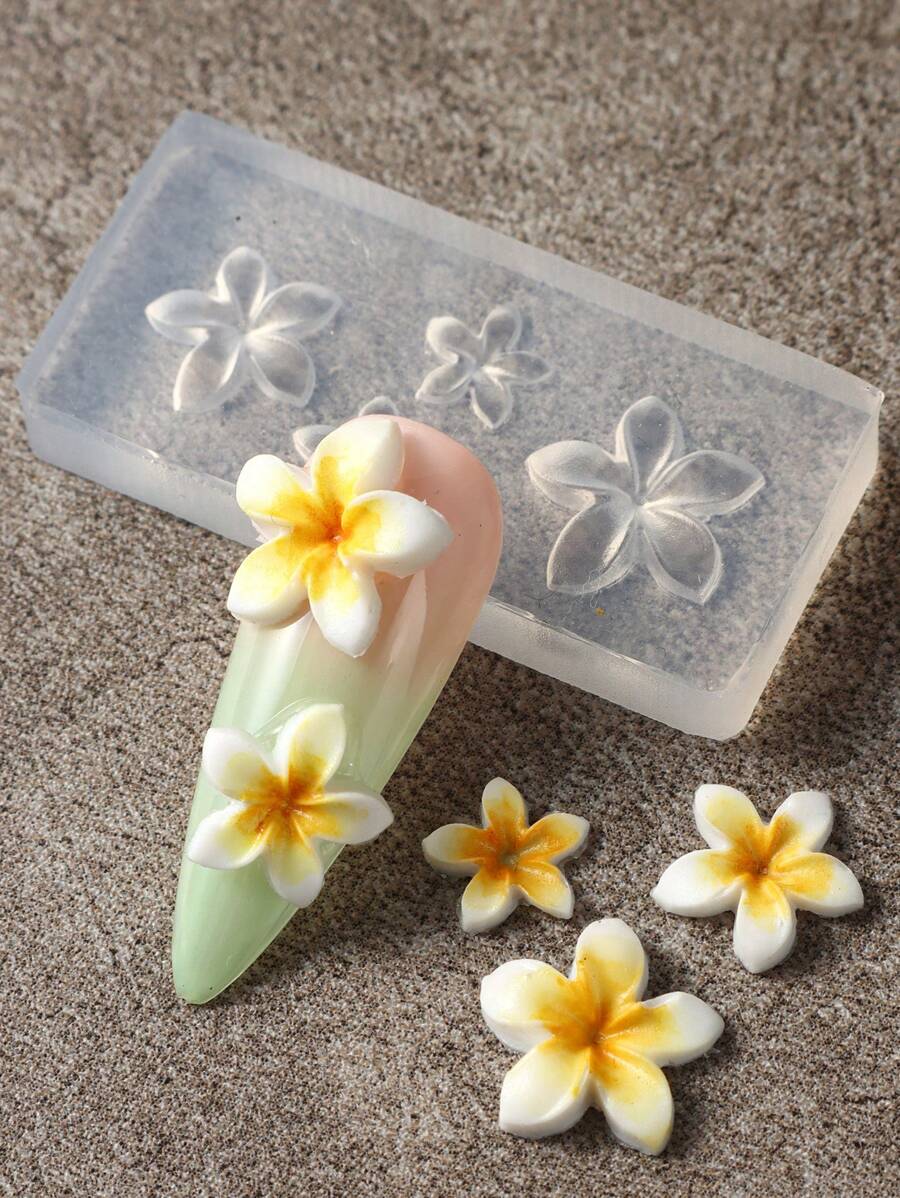 FULL BEAUTY 1pc Silicone Carving Mold Flower Pattern Nail Art Template, Blooming Flower Embossed Nail Mold, Nail Art Supplies & Decorations - Clear - View 1