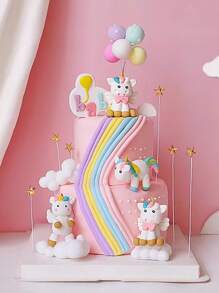 1 件彩虹独角兽蛋糕装饰生日装饰派对用品生日快乐独角兽主题装饰 - 彩色 - 查看 2