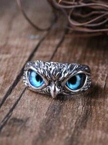 1pc Vintage Silver Owl Ring, Unique Style Fashion Jewelry For Men And Women