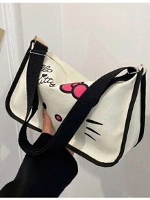 Sanrio 1 Borsa in tela con stampa di Hello Kitty, borsa a tracolla, borsa a tracolla, zaino di grande capacità per studenti di scuola elementare e media, borsa scolastica, portatile, pieghevole, di grande capienza, adatta per ragazze adolescenti, donne, studenti universitari