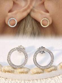 1 Paire De Boucles D'oreilles Rondes À Zircone En Argent Sterling S925 Bijoux Fins Pour Femme