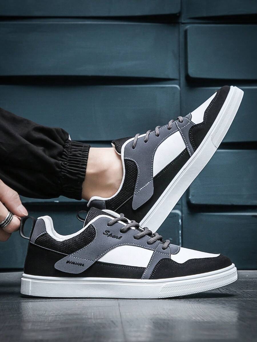 男士时尚休闲运动滑板鞋，低帮学生运动鞋，透气皮革鞋面