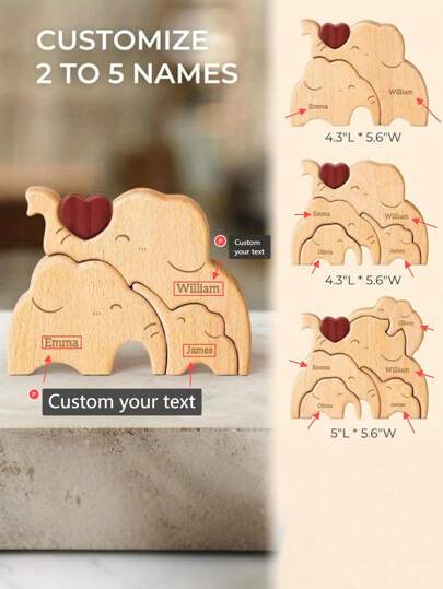 1pc Customized Wooden Interesting Cute Elephant Shape DIY Puzzle Craft, Laser Engraved Personalized Name, Handmade Unique Family Puzzle Memento, Suitable As Valentine's Day Gift, Valentine's Day, Valentine's Day Decor