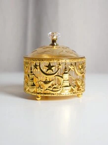 1PC Small Size Gold Shining Metal Snack Candy Tray Holiday Home Decoration Metal Moon Exquisite Decoration Storage Box Bead Box Suitable For Ramadan Festival