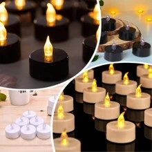 6/8/12pcs Battery Powered Sparkling White/Black Tealight Candles, Yellow Warm LED Lights, Suitable For Holidays, Family Gatherings, Birthdays, Weddings, Blessings