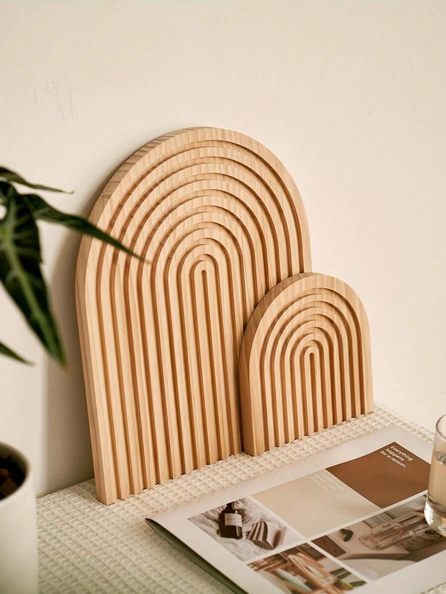 1 cái/2 cái Khay gỗ trang trí bất đối xứng sáng tạo, Giá đỡ nhang để bàn kiểu Nhật, Vòm gỗ cầu vồng, Đồ trang trí bàn trang điểm, Đĩa sinh nhật, Phụ kiện nhà bếp, Khay trang trí nhà bếp, Khay đựng trái cây