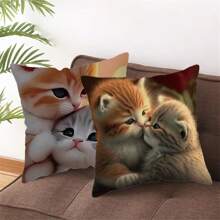 MEMNUN 1pc, Chic Cute Adorable Big-Eyed Cat Pattern Pillowcase 17.7x17.7inches - Soft, Cozy And Cuddly Home Decor Accent - Animal Theme Couple Lovers Pillow Cover For Bedroom, Holiday Decoration, And Architectural Collectible Accessory (Pillow Core Not Included) Gifts Birthday Graduation