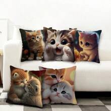 MEMNUN 1pc, Chic Cute Adorable Big-Eyed Cat Pattern Pillowcase 17.7x17.7inches - Soft, Cozy And Cuddly Home Decor Accent - Animal Theme Couple Lovers Pillow Cover For Bedroom, Holiday Decoration, And Architectural Collectible Accessory (Pillow Core Not Included) Gifts Birthday Graduation