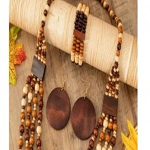Coffee Color Wood Bead Multi-Layer Necklace And Earrings Set - Mixed Coffee Color - View 8