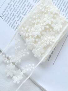 1pc Handmade Ivory Mesh Embroidered Floral Lace Ribbon Bowknot Hair Accessory Materials