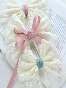 1pc Handmade Ivory Mesh Embroidered Floral Lace Ribbon Bowknot Hair Accessory Materials