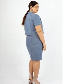 Saia Jeans Rosineia Curta Barra Arredondada Curvy Plus Aline Meneghetti