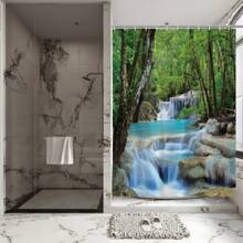 Nature Waterfall Shower Curtain Mountain Forest Landscape Bath Curtains For Bathroom Decor Waterproof Polyester Fabric Bathtub Screen With 12 Hooks Fall Decor Bathroom Accessories - Multicolor - View 4