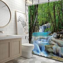 Nature Waterfall Shower Curtain Mountain Forest Landscape Bath Curtains For Bathroom Decor Waterproof Polyester Fabric Bathtub Screen With 12 Hooks Fall Decor Bathroom Accessories - Multicolor - View 2