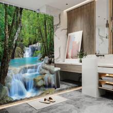 Nature Waterfall Shower Curtain Mountain Forest Landscape Bath Curtains For Bathroom Decor Waterproof Polyester Fabric Bathtub Screen With 12 Hooks Fall Decor Bathroom Accessories - Multicolor - View 5