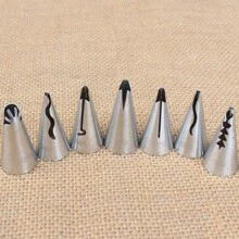 7pcs Vintage Style Petal Piping Tips - 030, 070, 080, Stainless Steel Ruffle Edging Decorating Nozzles, Baking Decoration Tools - Silver - View 7